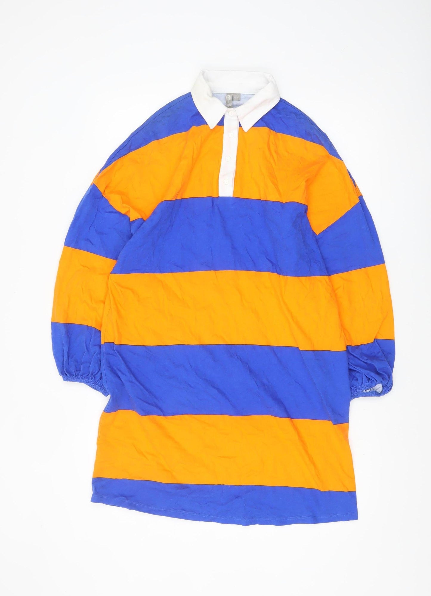 ASOS Women's Blue Orange Collared Striped Shirt Dress Size 8