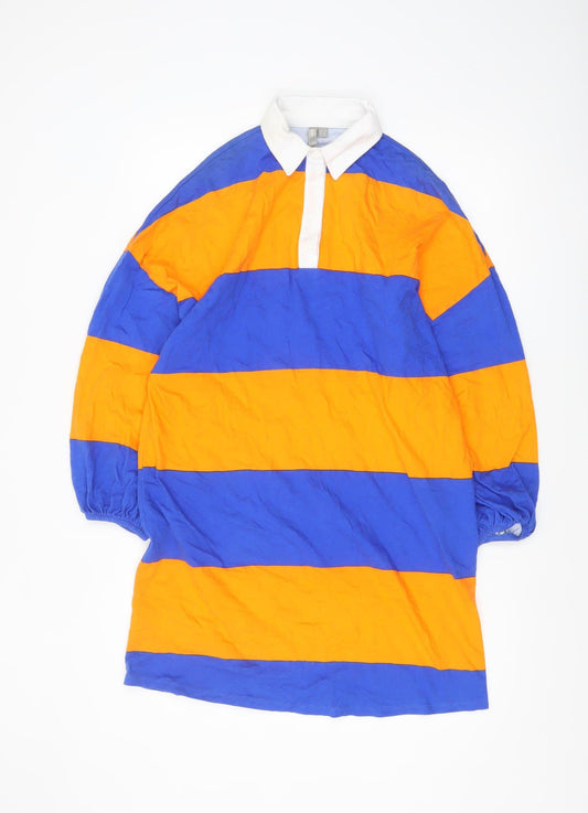 ASOS Women's Blue Orange Collared Striped Shirt Dress Size 8