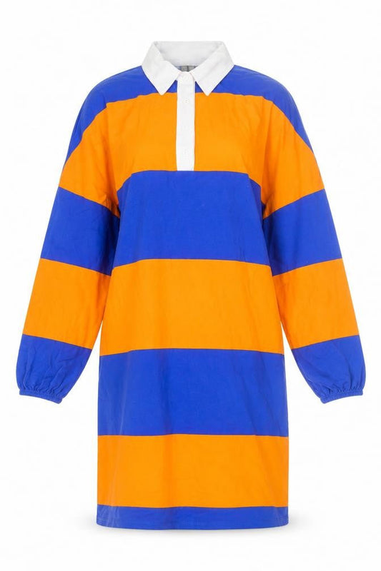 ASOS Women's Blue Orange Collared Striped Shirt Dress Size 8
