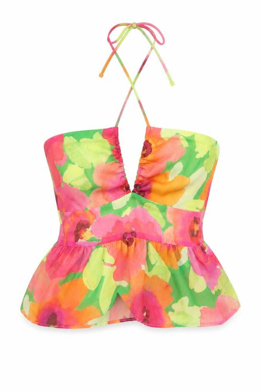 Bershka Women’s Multicoloured Floral Halter Camisole Top Size 10