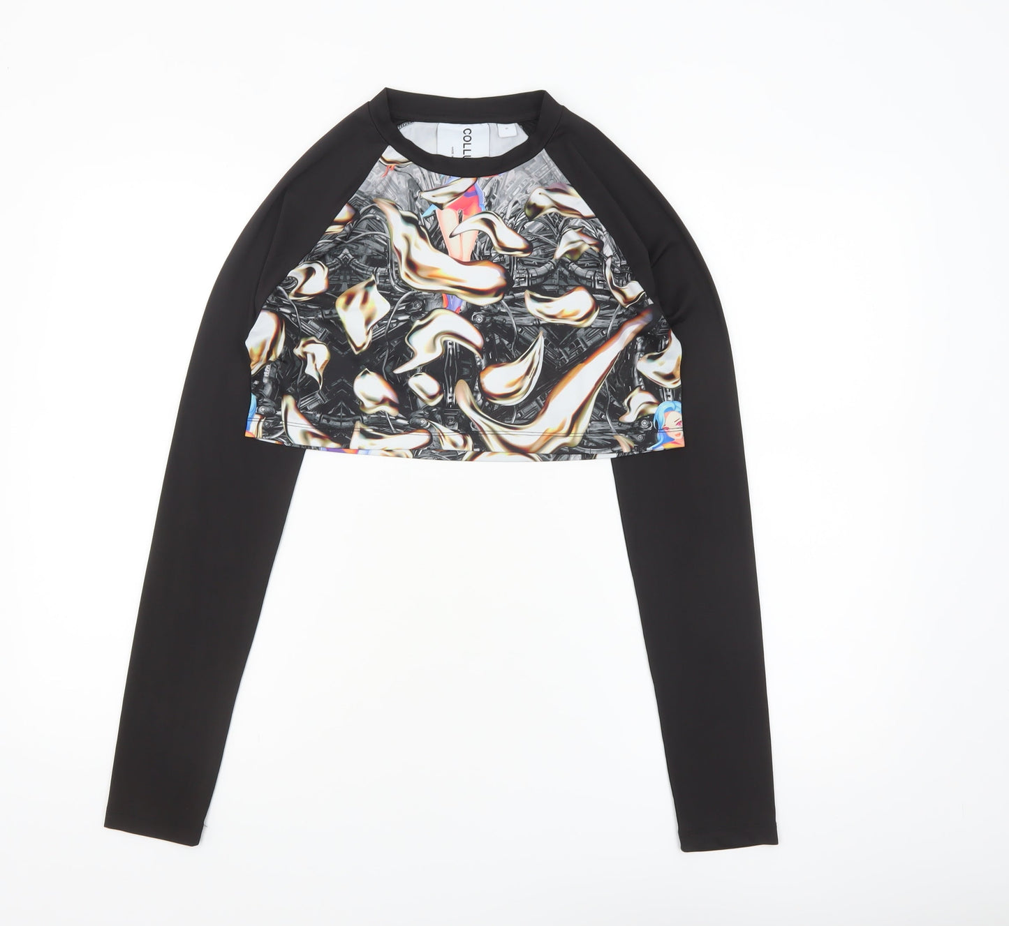 Collusion Women’s Multicoloured Cropped Long Sleeve Raglan Top S