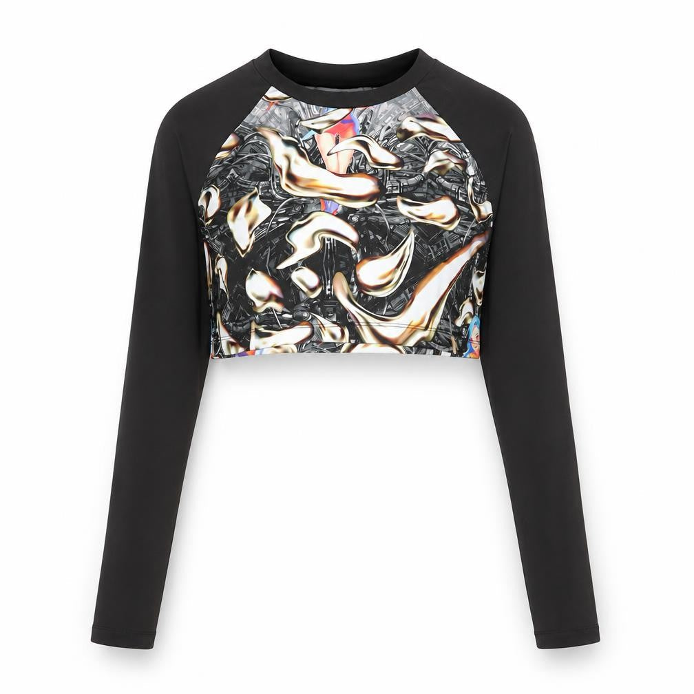 Collusion Women’s Multicoloured Cropped Long Sleeve Raglan Top S