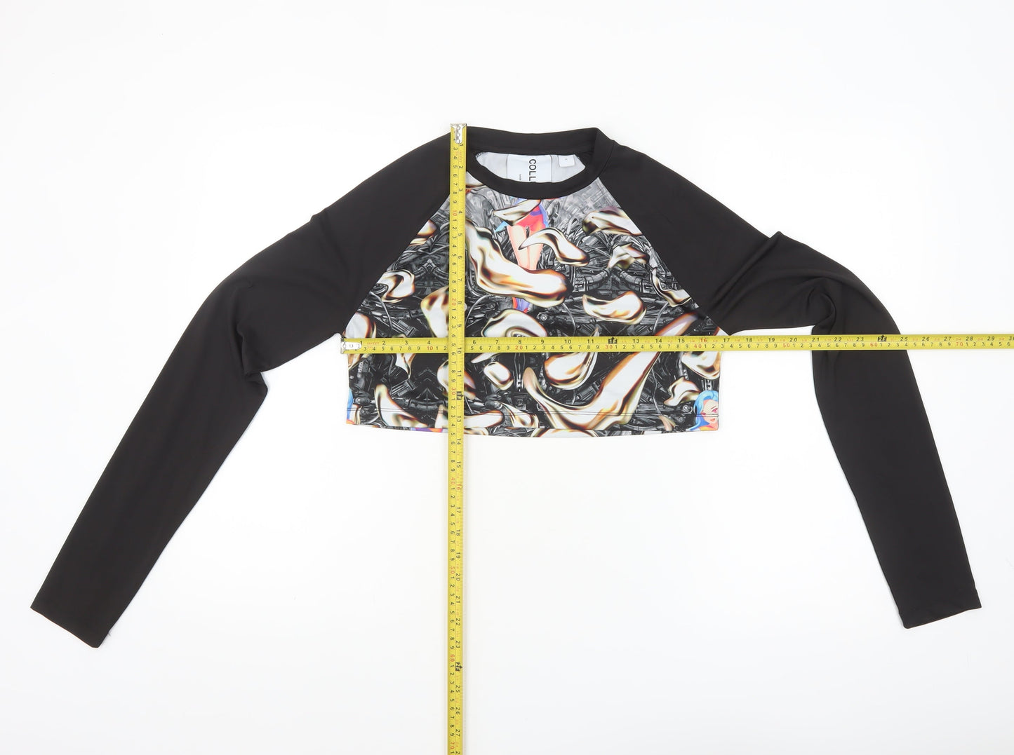 Collusion Women’s Multicoloured Cropped Long Sleeve Raglan Top S