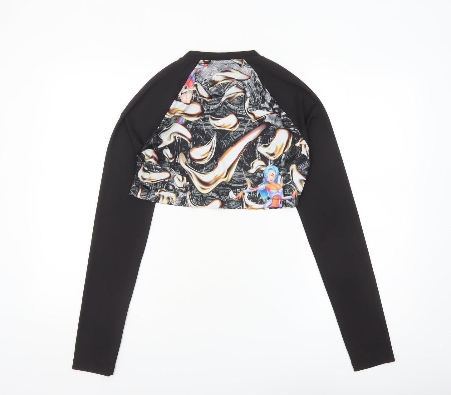 Collusion Women’s Multicoloured Cropped Long Sleeve Raglan Top S