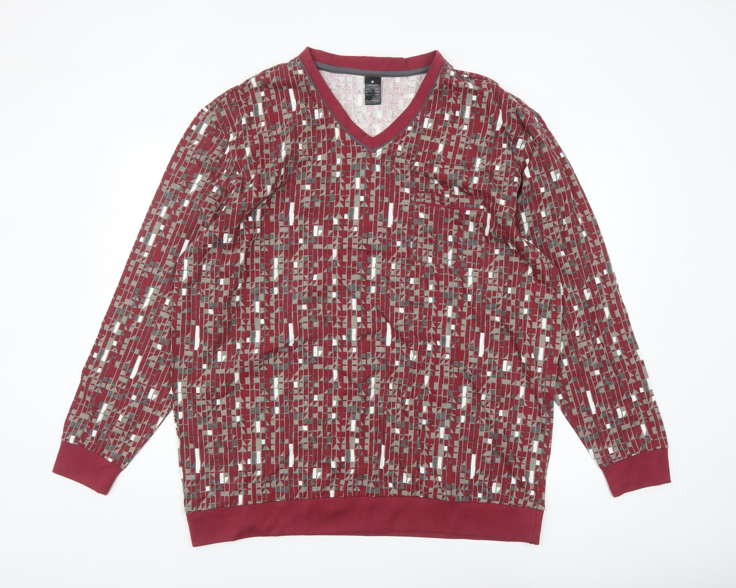Wäschepur Men’s Red Geometric Cotton Long Sleeve Top 3XL Regular