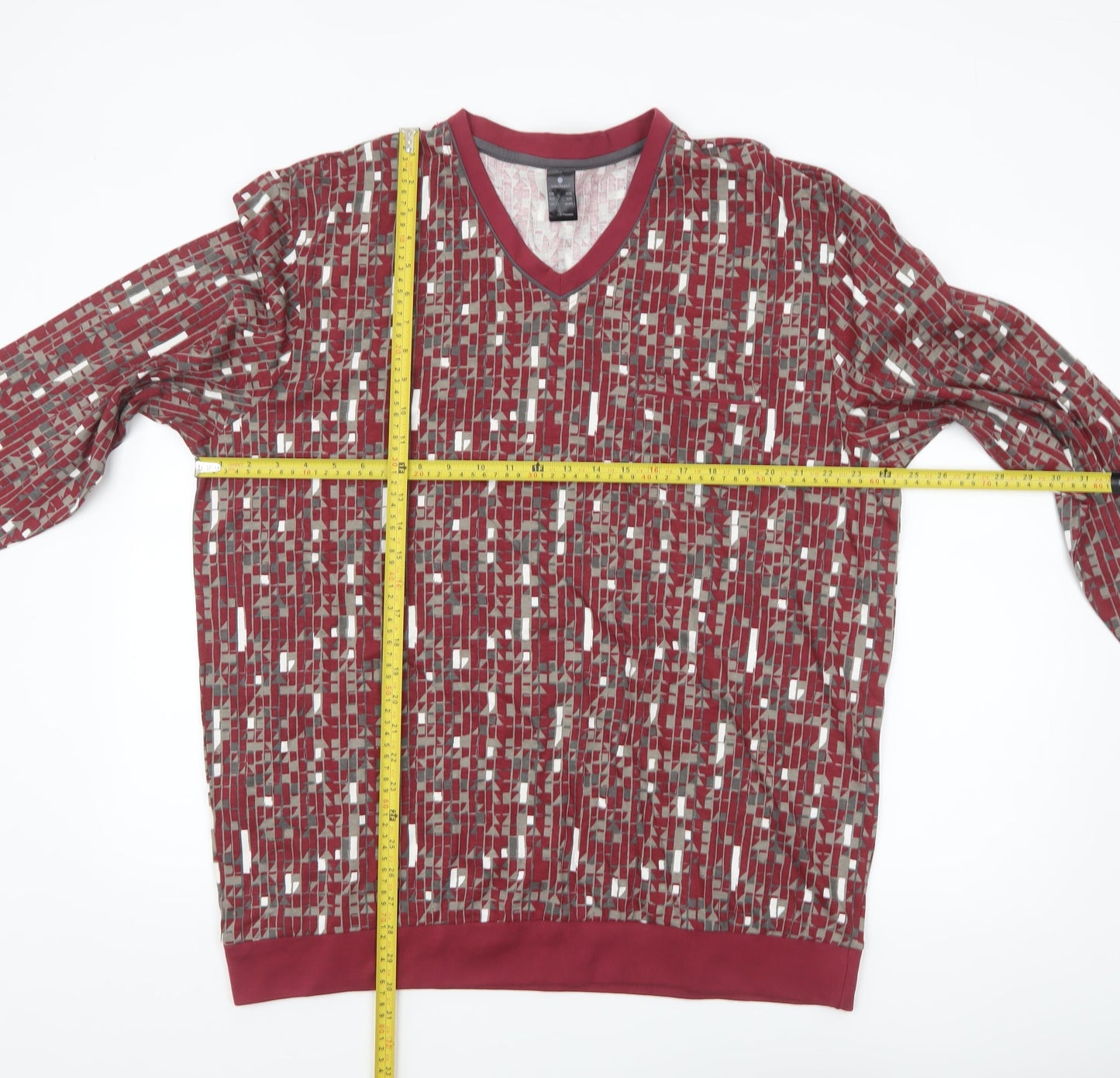 Wäschepur Men’s Red Geometric Cotton Long Sleeve Top 3XL Regular