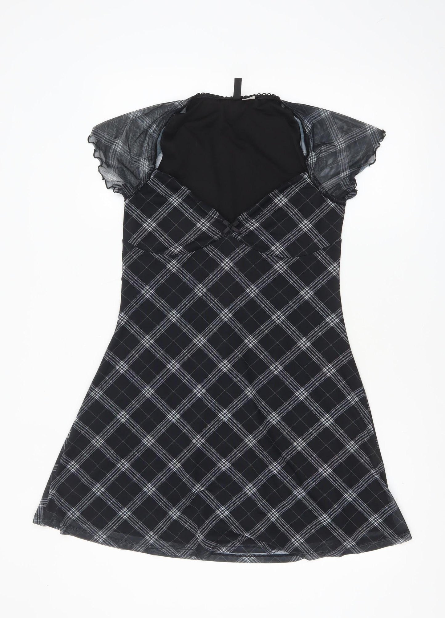 H&M Divided Women’s Black Check A-Line Short Dress Size 12