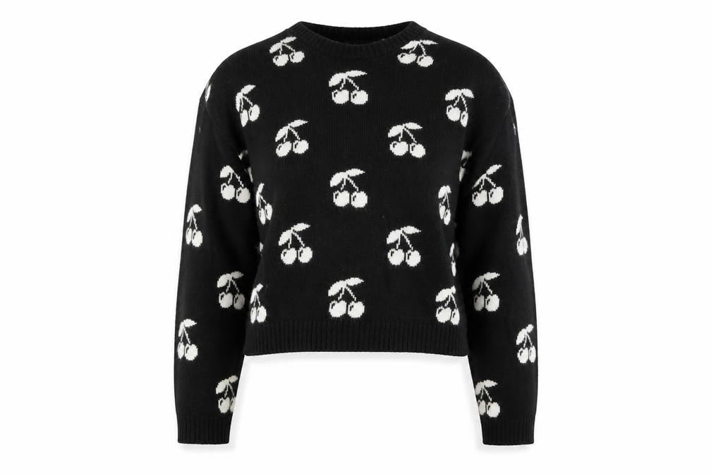 ASOS Women’s Black Cherry Print Knit Pullover Jumper XS