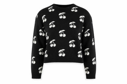 Front view of ASOS Women’s Black Cherry Print Knit jumper XS