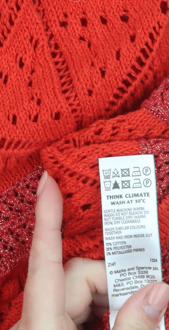Marks and Spencer Women’s Red Open Knit Tasselled Sleeveless Vest S