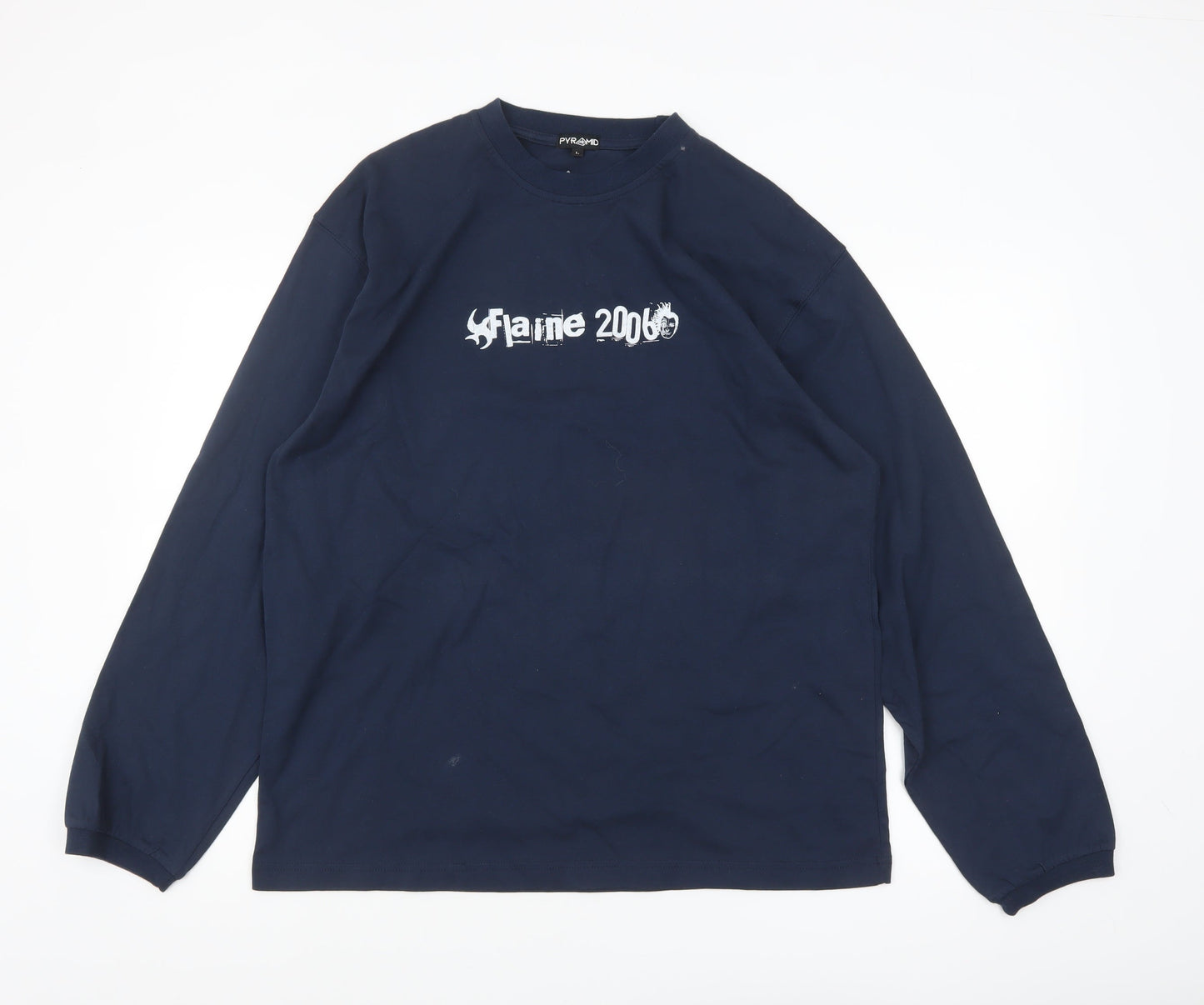 Pyramid Mens Blue Long Sleeve 2006 Graphic Cotton Top L