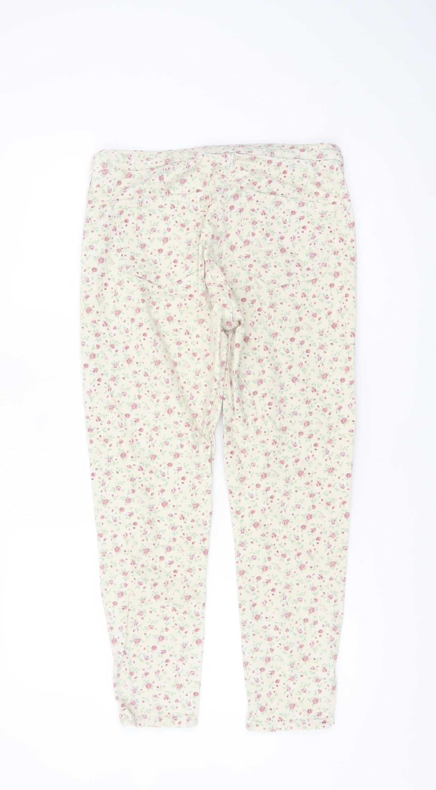 Topshop Women Ivory Floral Skinny Jeans W30 (UK 12) with Ankle Zip