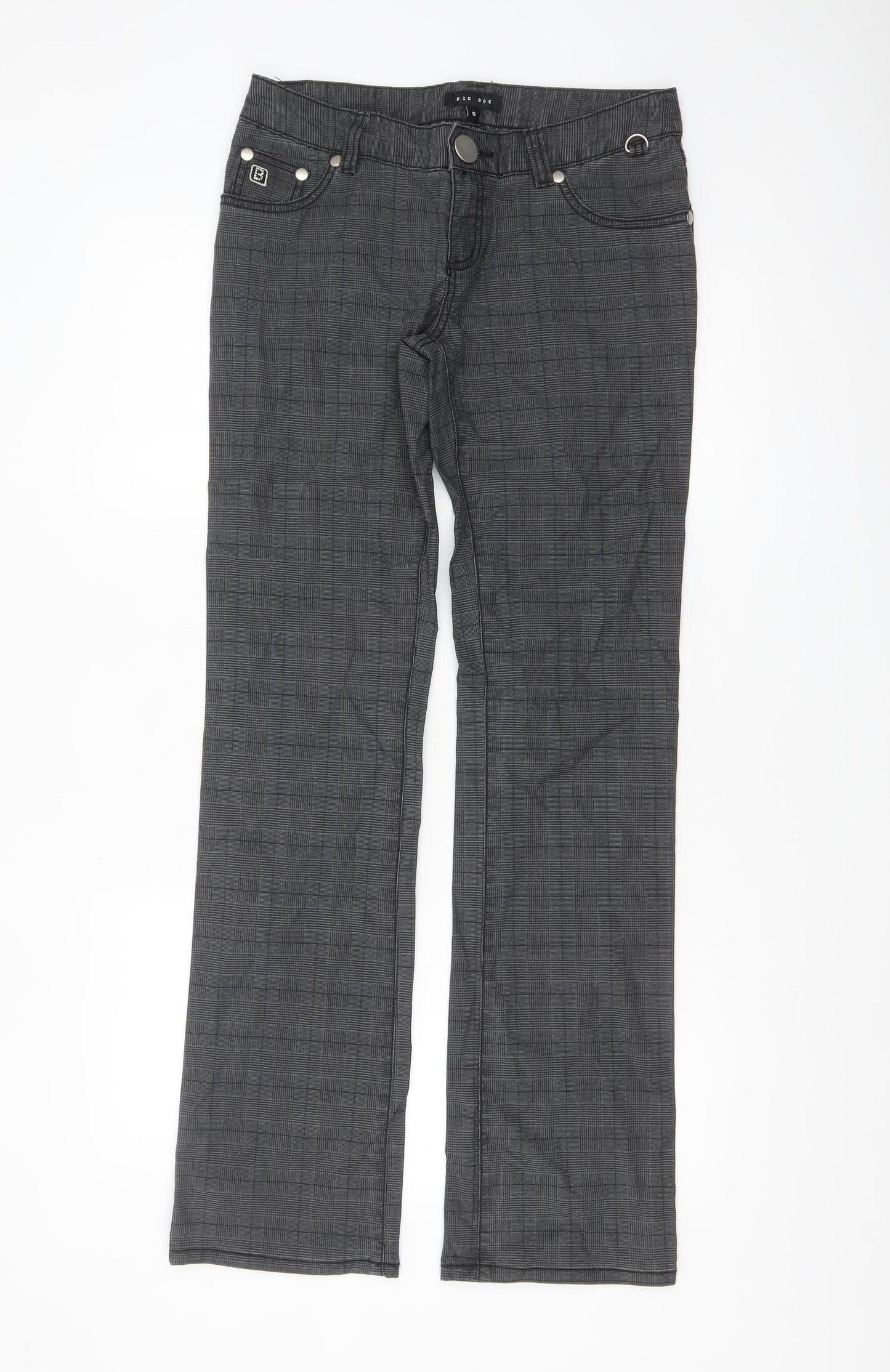Bik Bok Women's Grey Checked Straight Leg Trousers Size S