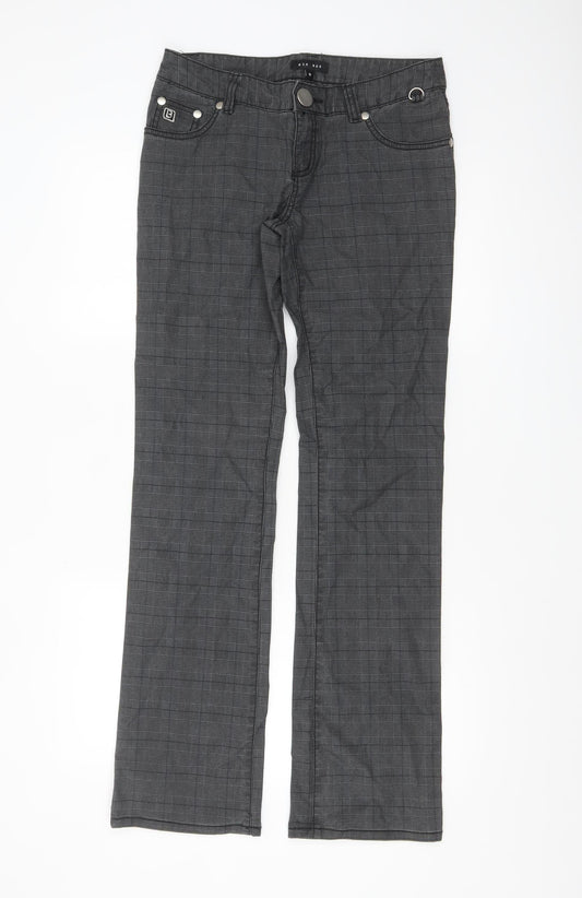 Bik Bok Women's Grey Checked Straight Leg Trousers Size S