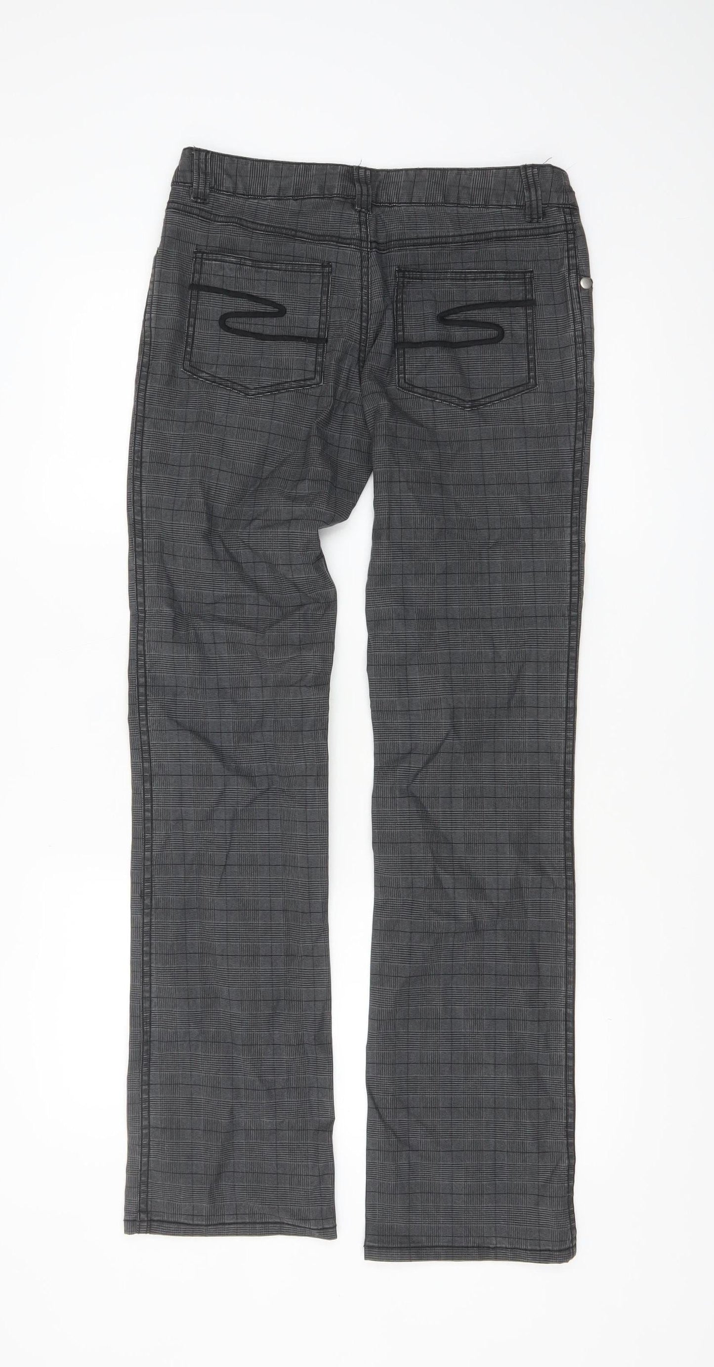 Bik Bok Women's Grey Checked Straight Leg Trousers Size S