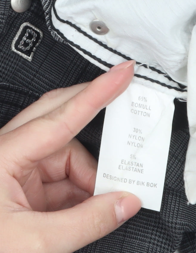 Bik Bok Women's Grey Checked Straight Leg Trousers Size S