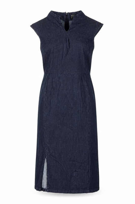Zara Basic Women Blue Denim Sheath Dress Size S Sleeveless Midi Zip Back