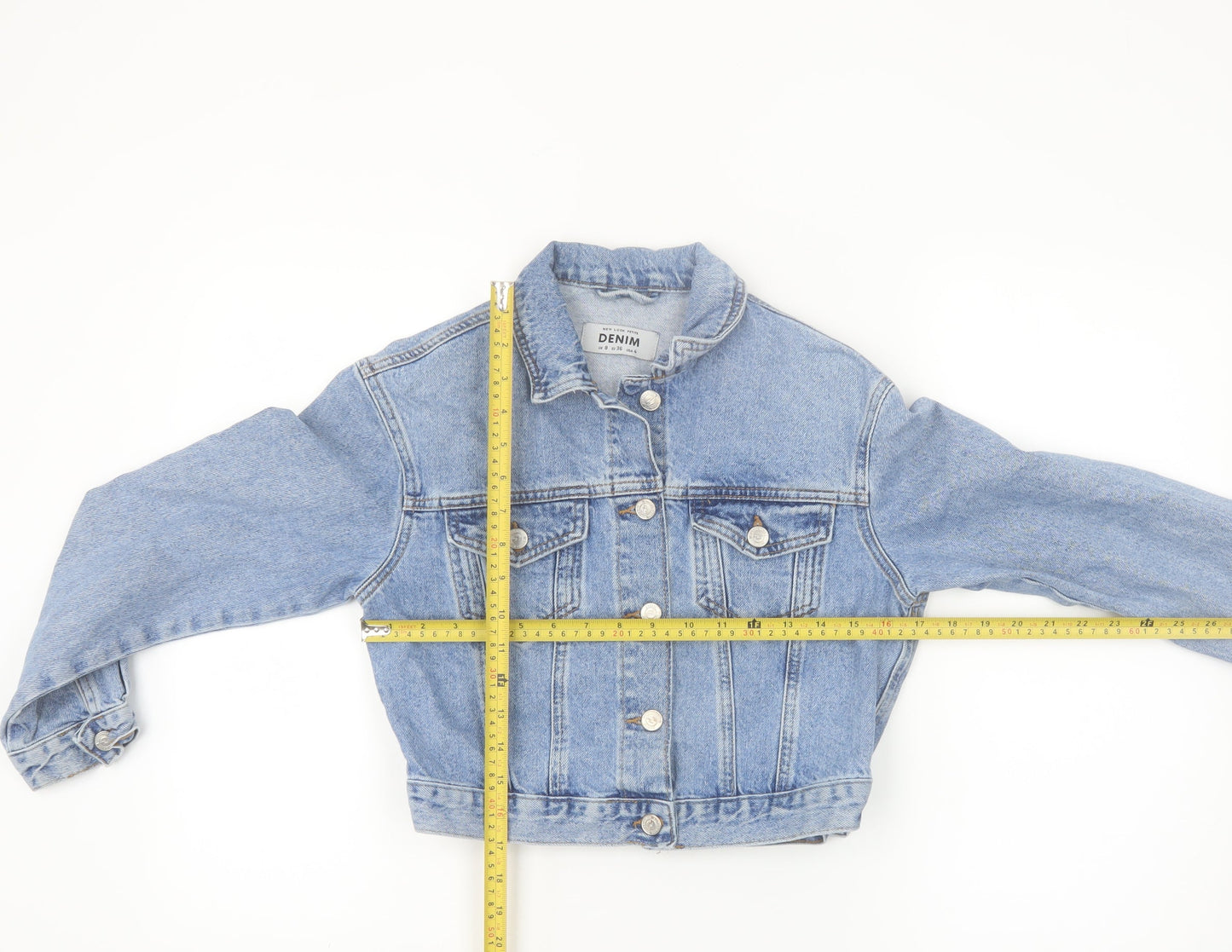 New Look Women Blue Denim Cropped Jacket UK 8 Petite
