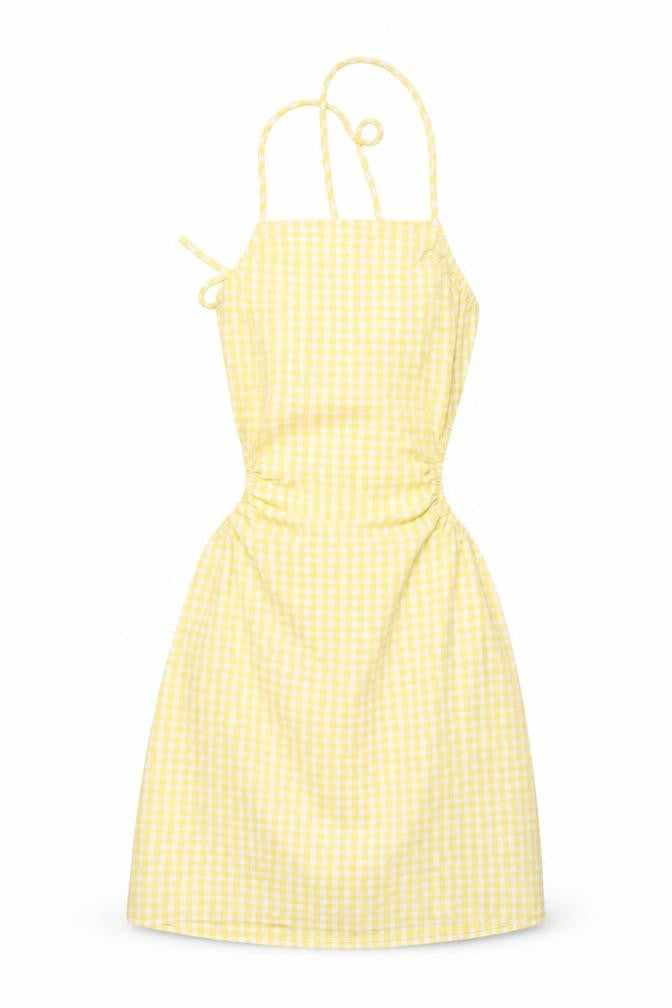 Bershka Women Yellow Check Cut Out Slip Dress Size S