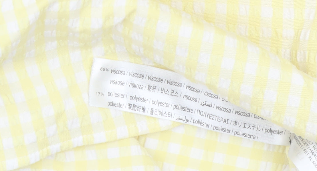 Bershka Women Yellow Check Cut Out Slip Dress Size S
