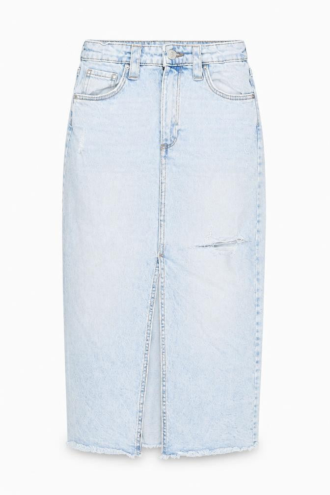 H&M Girls Light Blue Denim Midi Skirt Size 13Y Straight Fit