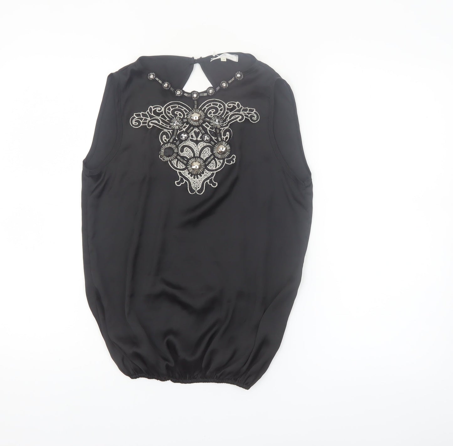 River Island Women’s Black Beaded Sleeveless Blouse Size 10