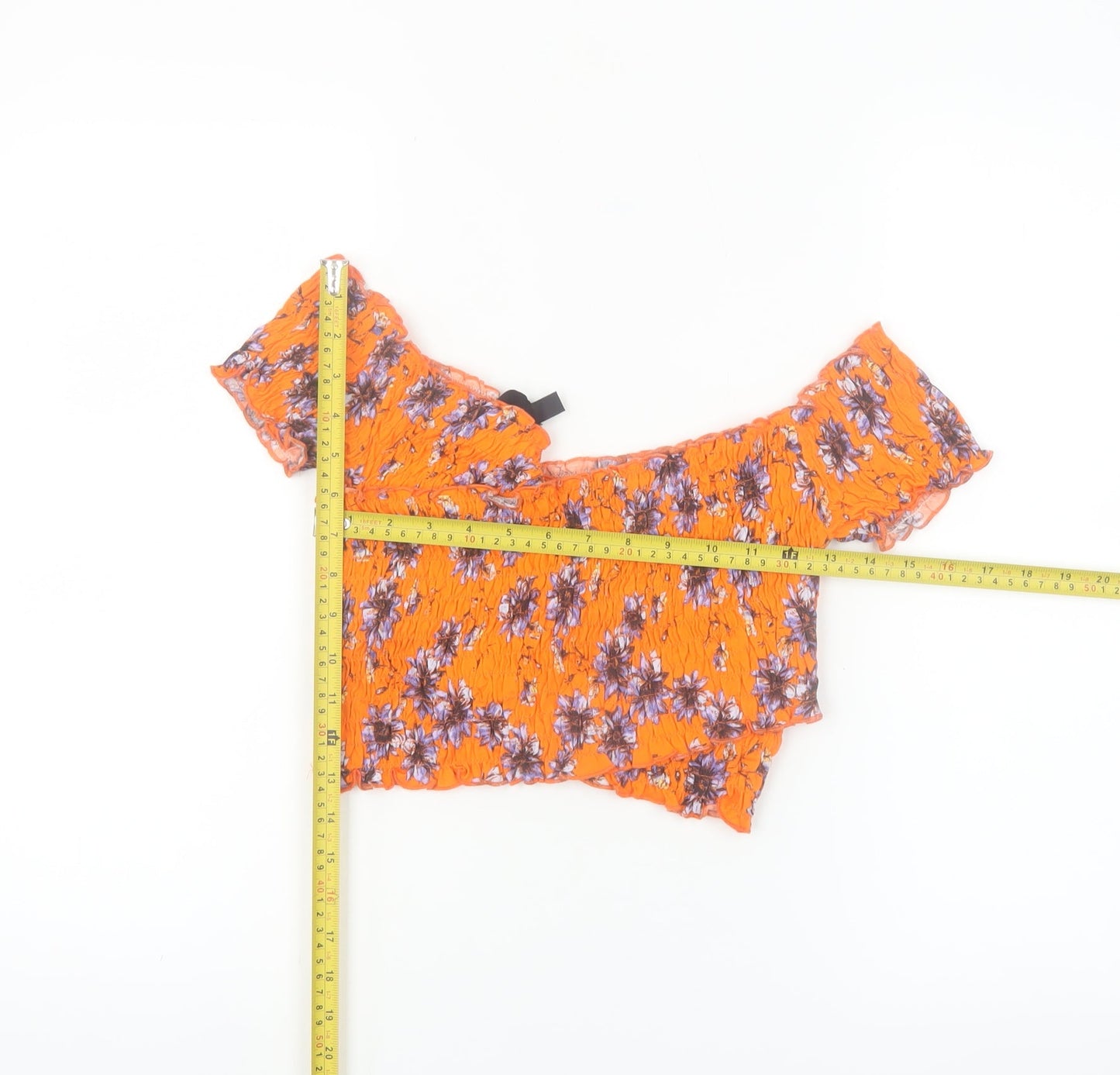 Topshop Women’s Orange Floral Cropped Off Shoulder Cotton Blouse Size 10