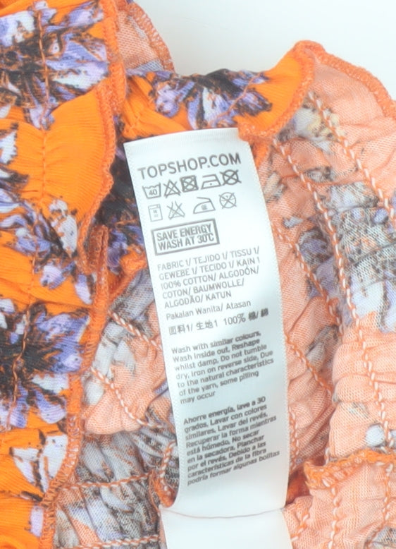 Topshop Women’s Orange Floral Cropped Off Shoulder Cotton Blouse Size 10
