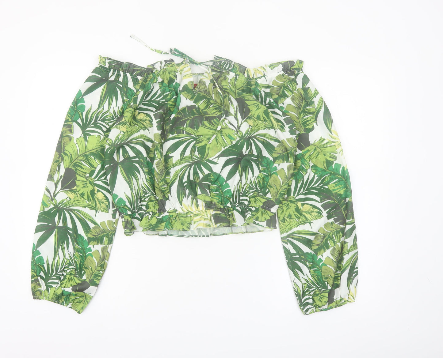 Guess Women's Green Tropical Cropped Off Shoulder Blouse Size L