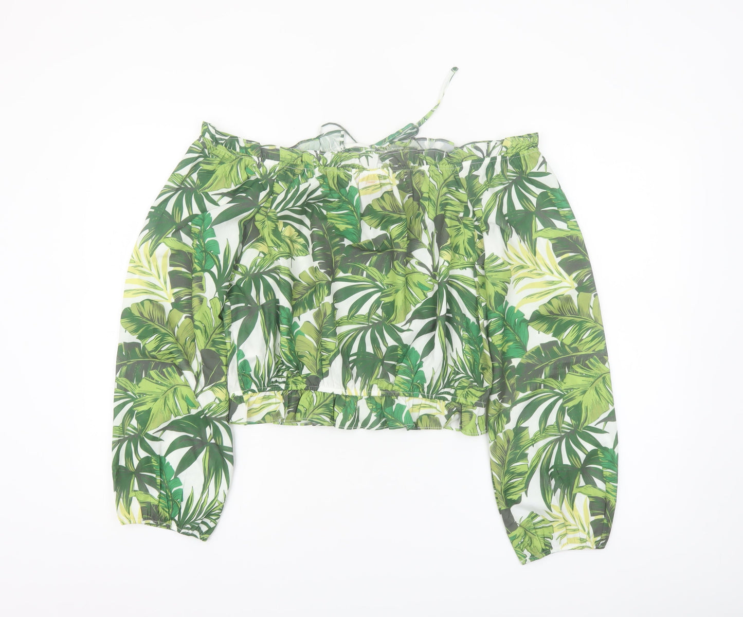 Guess Women's Green Tropical Cropped Off Shoulder Blouse Size L