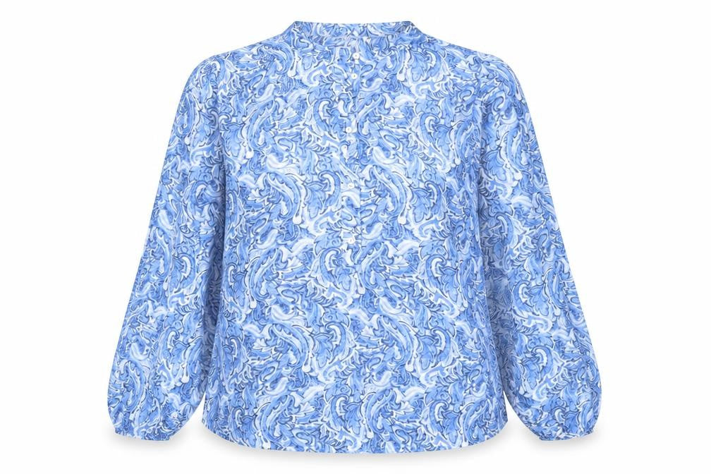 Gallery Women Blue Paisley Chiffon Button Blouse UK 12