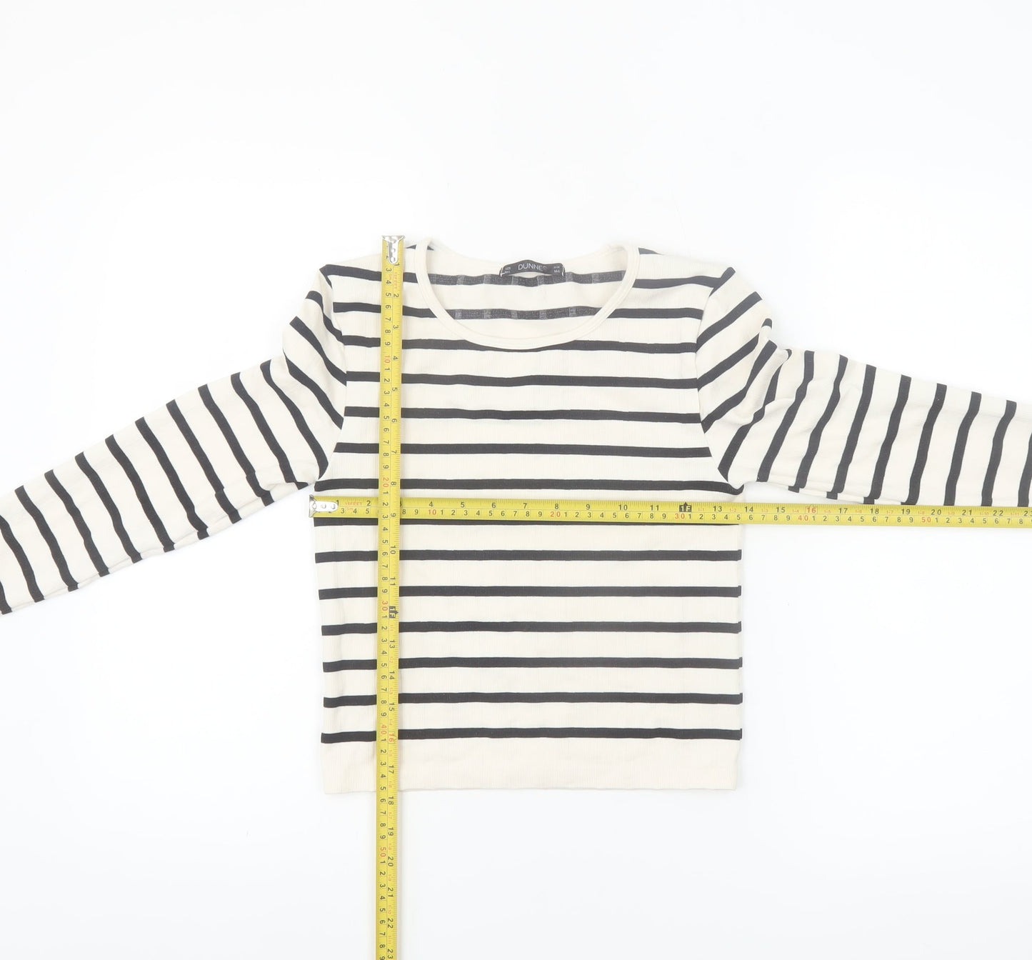 Dunnes Women's White Striped Long Sleeve Jersey T-Shirt Size M