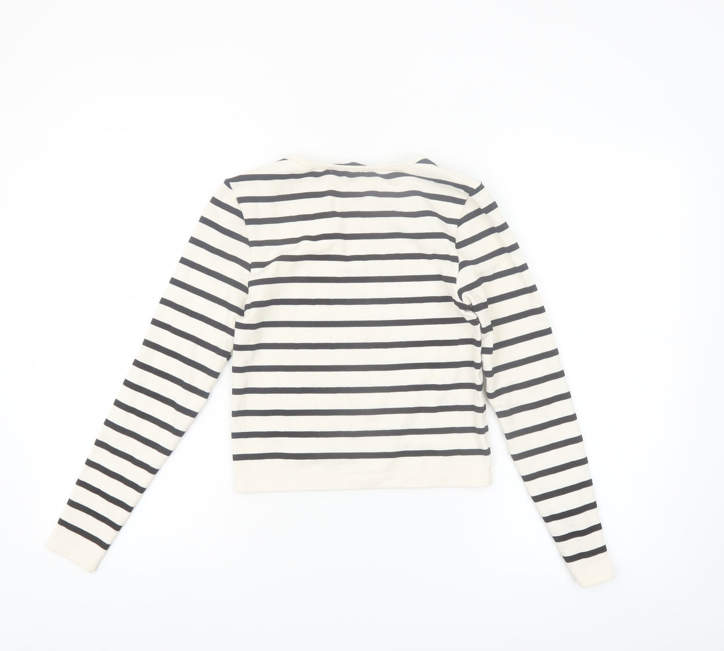 Dunnes Women's White Striped Long Sleeve Jersey T-Shirt Size M