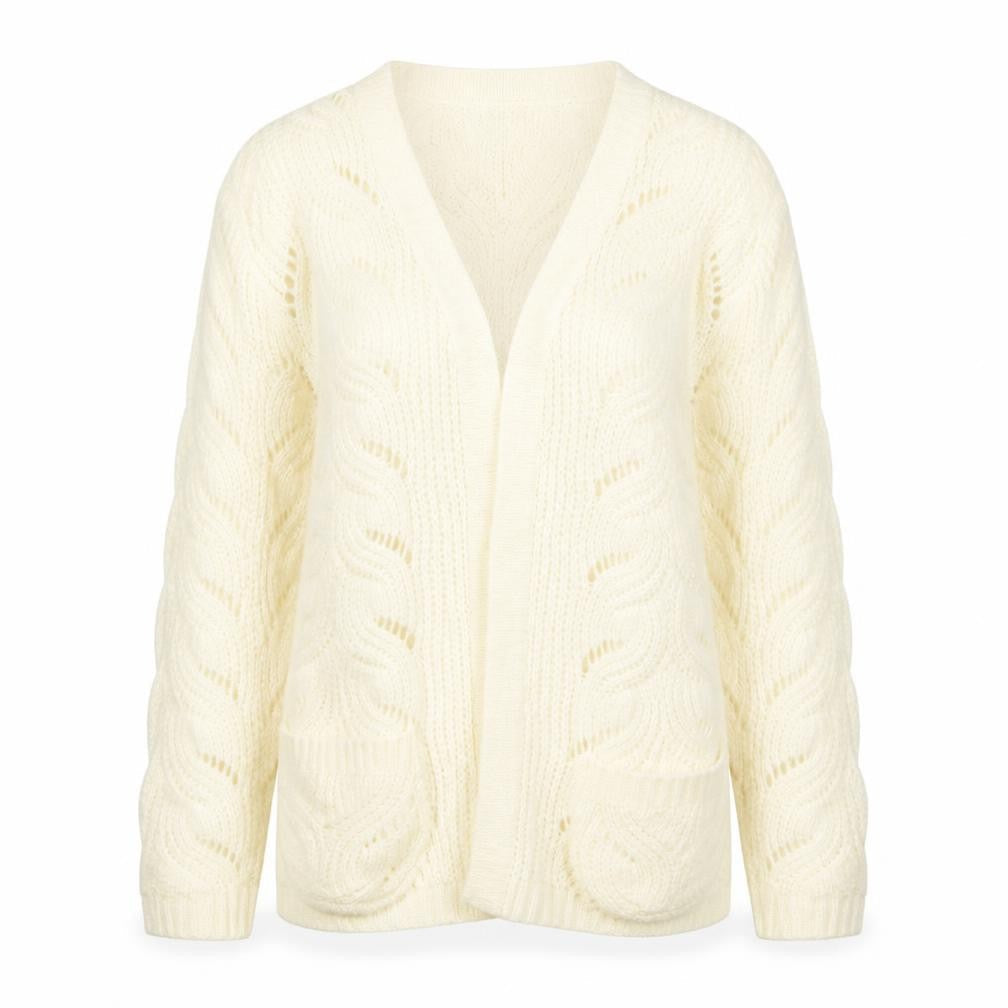 QED London Women's Ivory Open Knit Long Sleeve Cardigan S