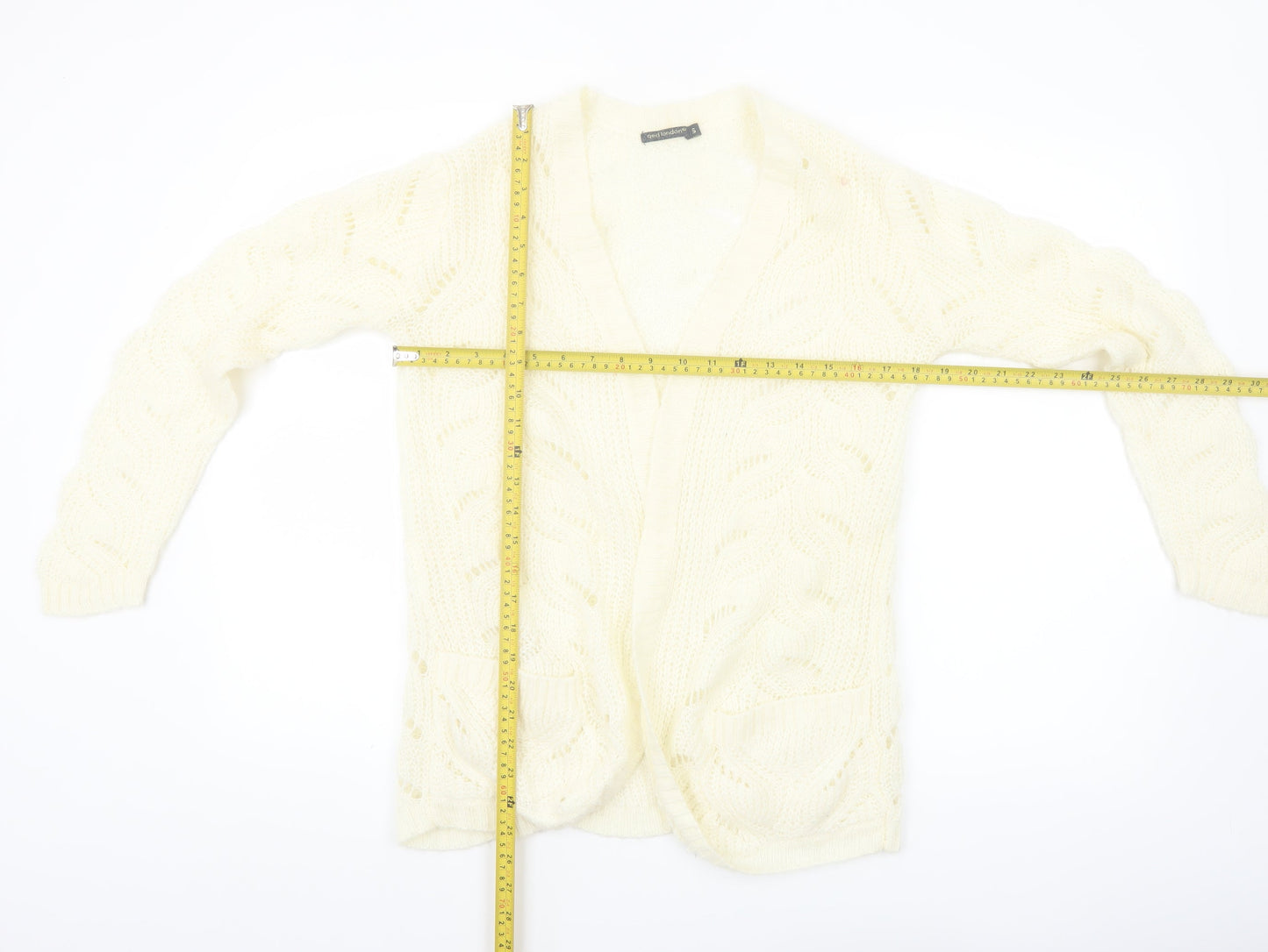 QED London Women's Ivory Open Knit Long Sleeve Cardigan S