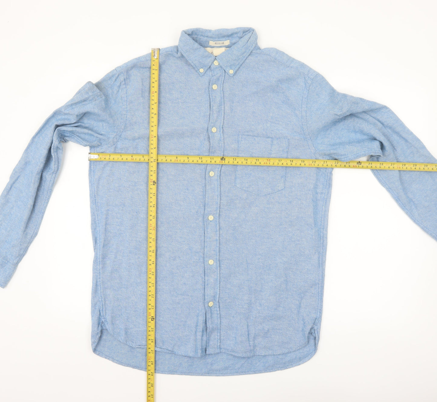 H&M Men's Blue Regular Fit Cotton Long Sleeve Button-Up Shirt Size M