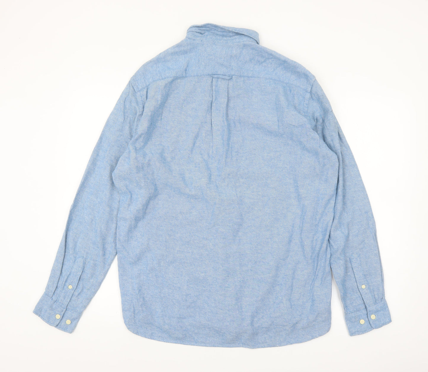 H&M Men's Blue Regular Fit Cotton Long Sleeve Button-Up Shirt Size M