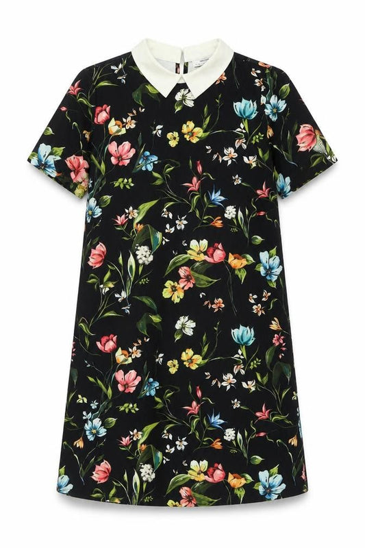 Zara Women Black Floral Collared Shift Dress Size 8