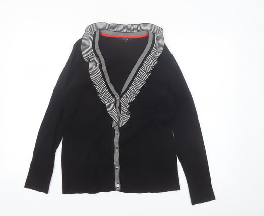 Linea Women's Black Ruffle Trim V-Neck Cardigan Size L