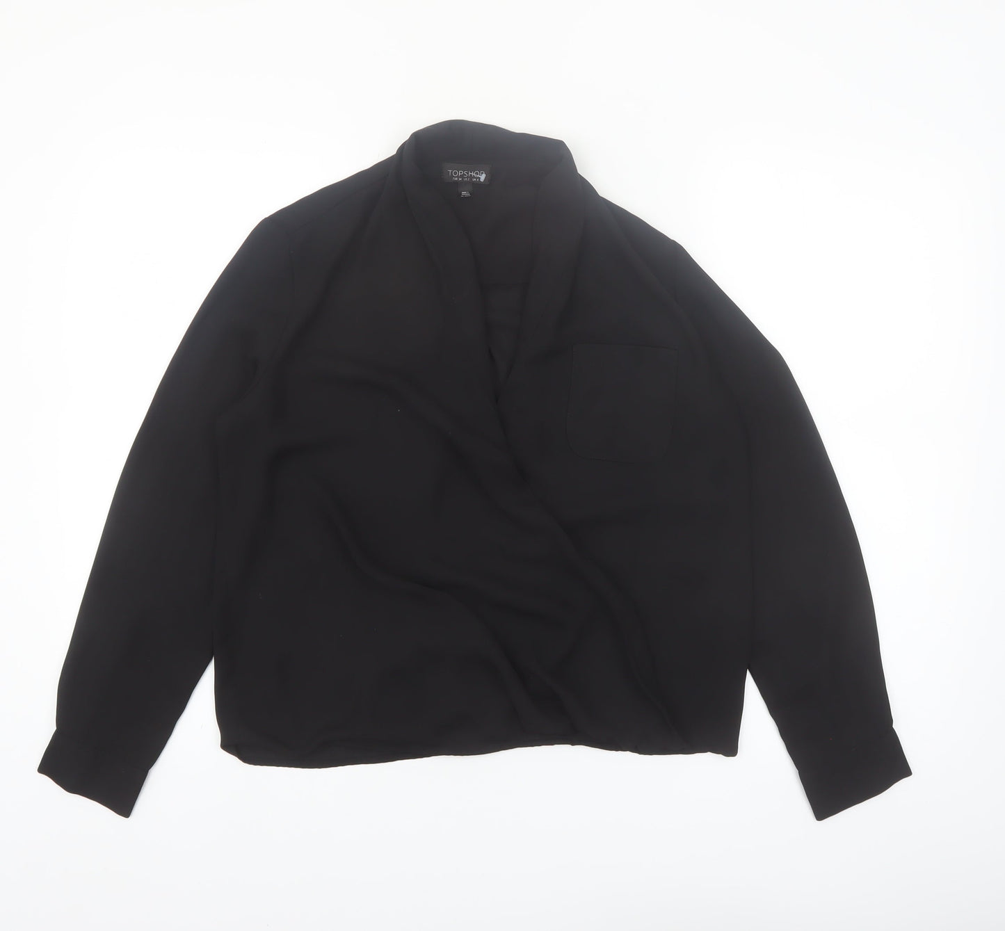 Topshop Women Black Long Sleeve Wrap Blouse Size 6