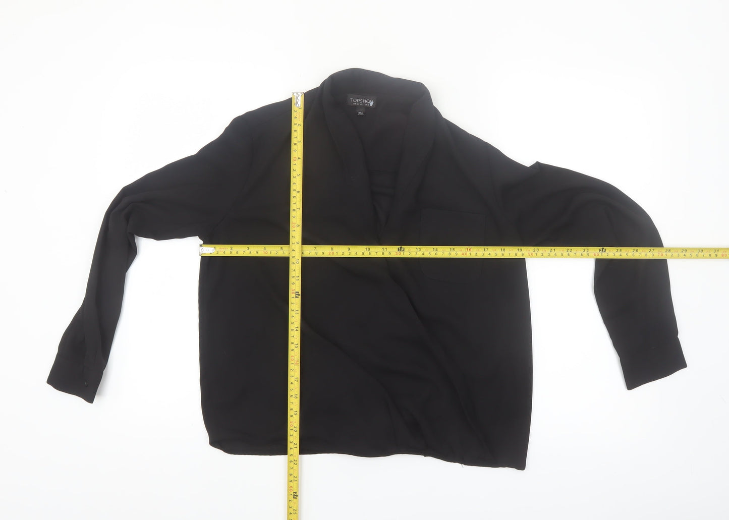 Topshop Women Black Long Sleeve Wrap Blouse Size 6