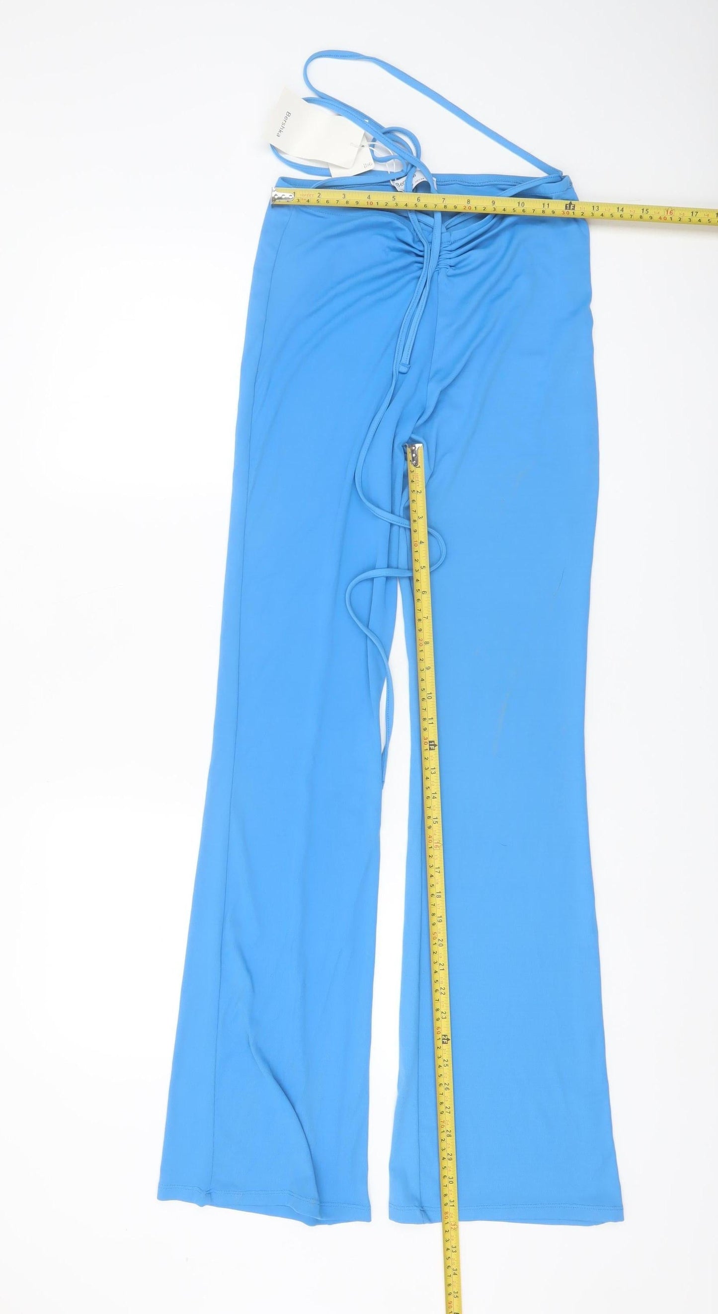 Bershka Women’s Blue Flared Stretch Jersey Trousers Size M