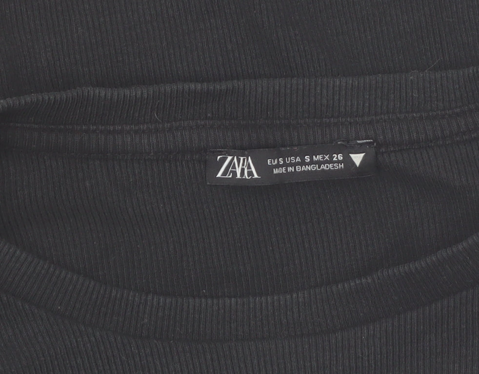Zara Women Black Cropped Ruffle Sleeve T-Shirt Size S