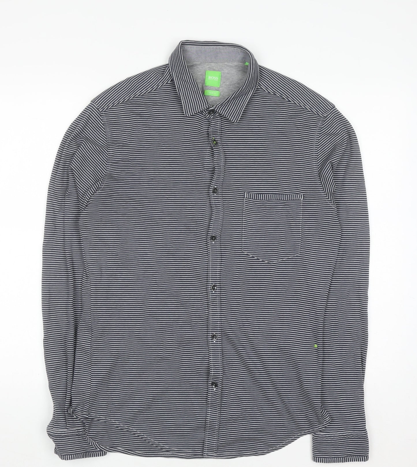 Hugo Boss Men's Black Striped Long Sleeve Slim Fit Polo Shirt M