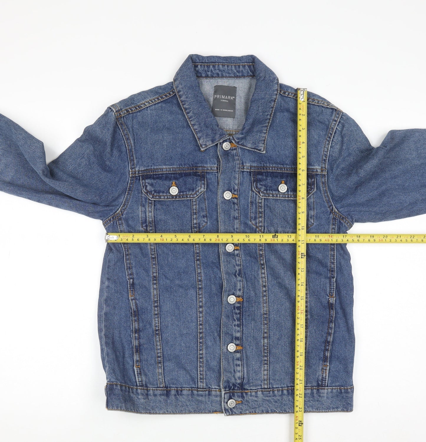 Primark Women Blue XS Denim Basic Jacket Button Front Cotton