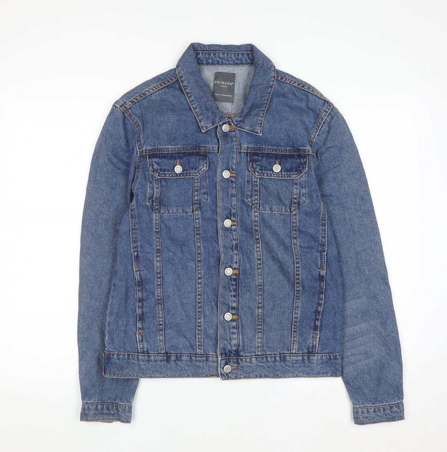 Primark Women Blue XS Denim Basic Jacket Button Front Cotton