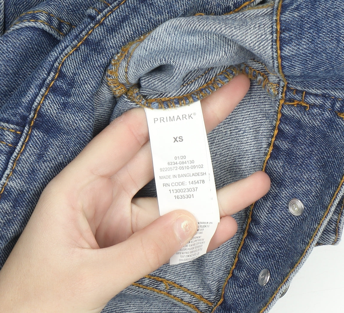 Primark Women Blue XS Denim Basic Jacket Button Front Cotton