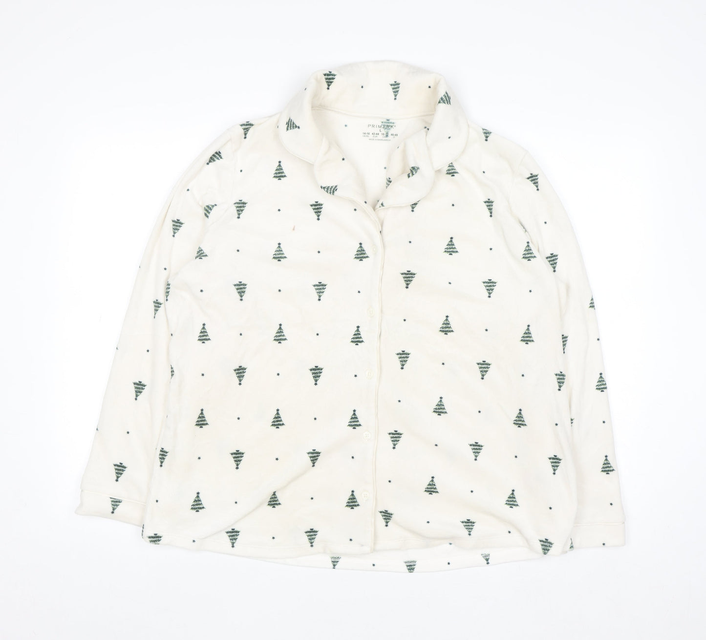 Primark Women White Christmas Tree Fleece Pyjama Top Size L 14-16