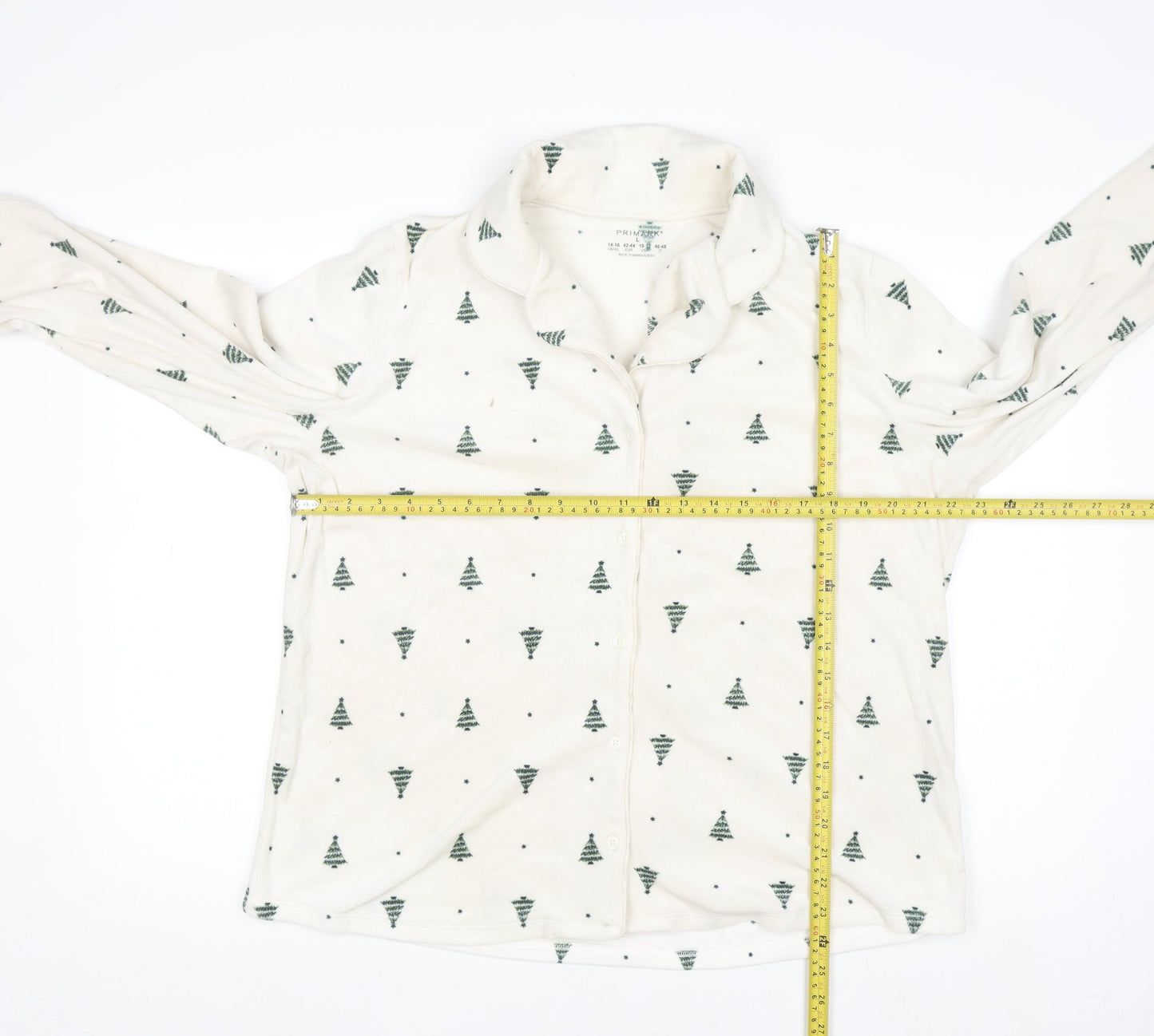 Primark Women White Christmas Tree Fleece Pyjama Top Size L 14-16