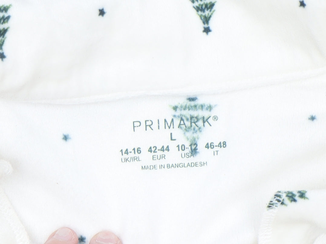 Primark Women White Christmas Tree Fleece Pyjama Top Size L 14-16